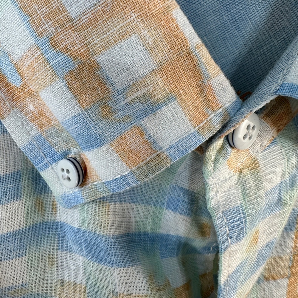 Tommy Bahama Relax 100% Linen‎ Button Down Shirt Men's Large Blue Orange Plaid - Picture 5 of 10